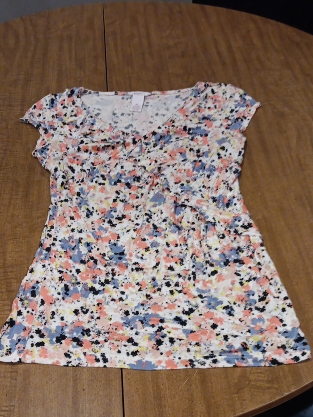 Floral Short Sleeve Scoop Neck Top - White/Pink/Blue